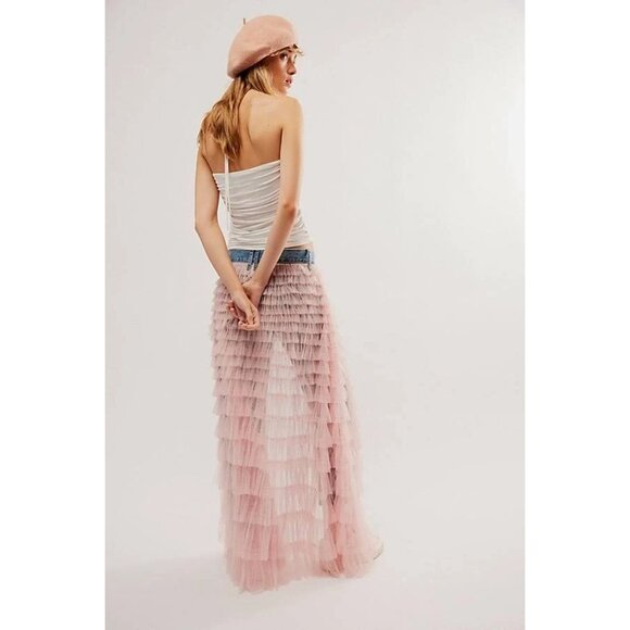 We The Free Pirouette Jean Skirt Combo Tulle Overlay Caviar Bar Blue & Pink 27 - Picture 2 of 14
